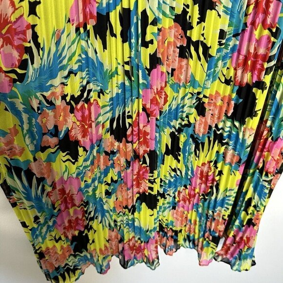 Loft Accordion Pleat Sleeveless Dress Floral Tropical Size L No Belt - Picture 9 of 12